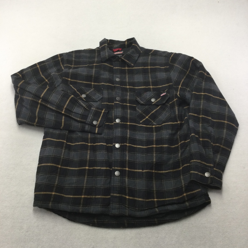Dickies Jacket Mens Medium Black Plaid Flannel Fleece Lined Puffer Workwear